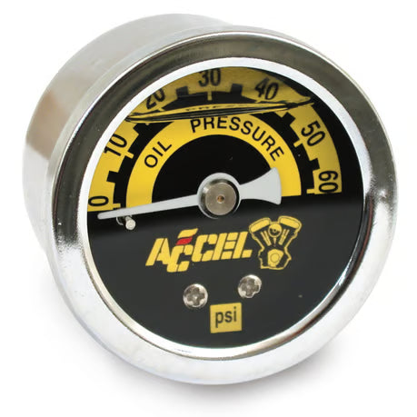 ACCEL, oil pressure gauge, 0-60 PSI. Chrome Item No: 517552
