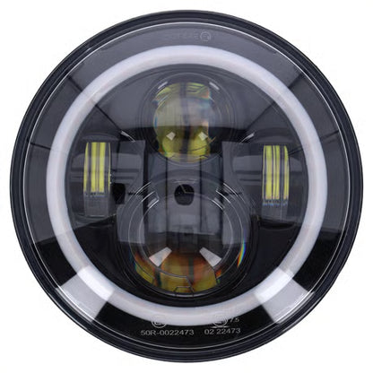 7" Universel LED Forlygte med Halo-Ring - Sort