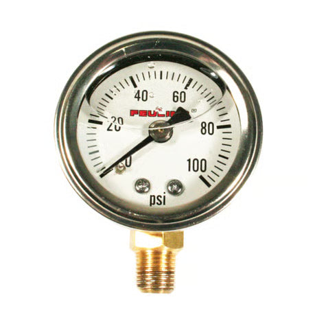 Feuling, liquid filled 100PSI oil pressure gauge. White Item No: 707274