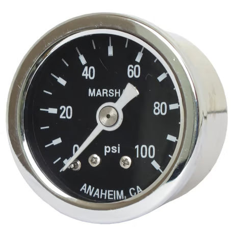 Marshall oil pressure gauge, 0-100 PSI. Stainless housing Item No: 900827
