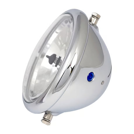 Bates style 5-3/4" H4 headlamp. side mount. Chrome Item No: 901479