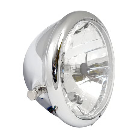 Bates style 5-3/4" H4 headlamp. side mount. Chrome Item No: 901479