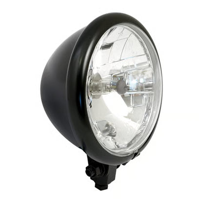 Klassisk Bates Style 5.75" H4 Forlygte til MC – Matsort med Prisme-reflektor