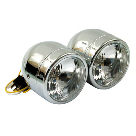 Dual 4" H4 headlamp assembly. Chrome Item No: 901860