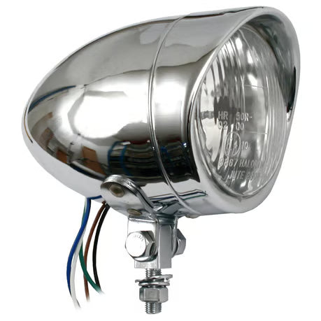 Long bullet 4" H4 headlamp. with visor. Chrome Item No: 901947