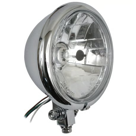 Bates style 5-3/4" prismic H4 headlamp. Chrome Item No: 901949