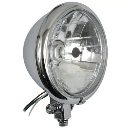 Klassisk Bates Style 5.75" H4 Forlygte til MC – Højglans Krom med Prisme-reflektor