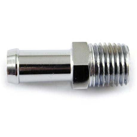 Oil line fitting, straight. 1/4" NPT to 3/8" hose. Chrome Item No: 904446