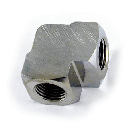 Oil gauge fitting 90° 1/8 NPT to 1/8" NPT. Chrome Item No: 905370