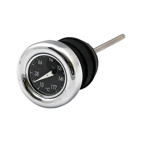 Oil tank dipstick with temperature gauge. Chrome black face Item No: 907077