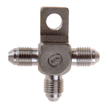 Goodridge t-fitting, with mount tab. Stainless steel Item No: 920801