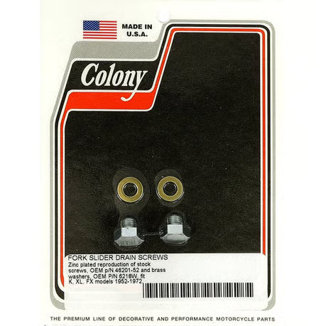 Colony, fork slider drain screws. Zinc Item No: 929839