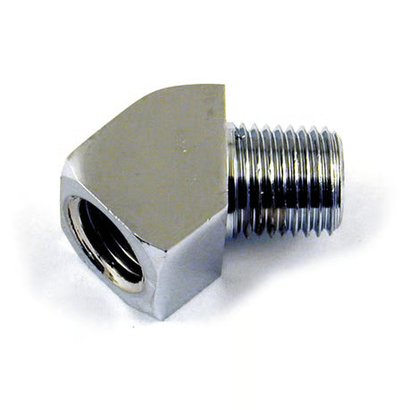 Adapter oil line fitting, 45 degrees. 1/4" NPT. Chrome Item No: 930279