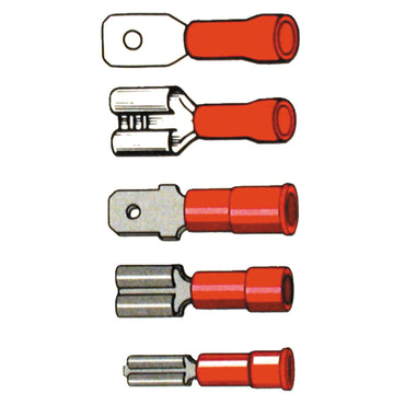 Rødt han-fladstik 1/4" til krympning, uisoleret