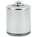 K&N, spin-on oil filter, with top nut. Chrome Item No: 970805