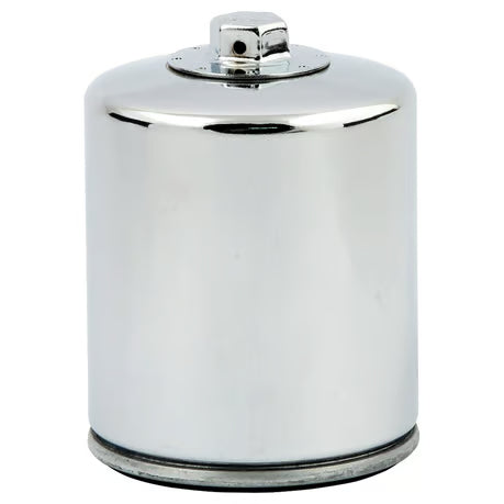 K&N, spin-on oil filter, with top nut. Chrome Item No: 970805