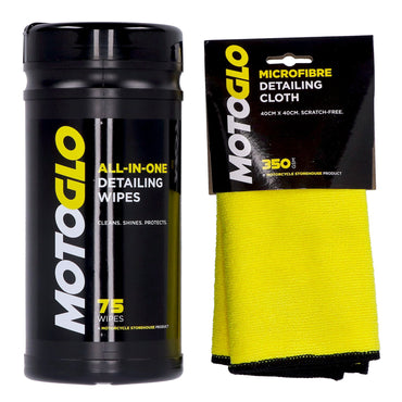 MotoGlo dispenser med detailing wipes og mikrofiberklud