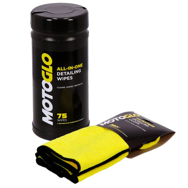 MotoGlo dispenser med detailing wipes og mikrofiberklud