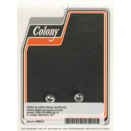 Colony, fork slider drain screws. Chrome Allen Item No: 989727