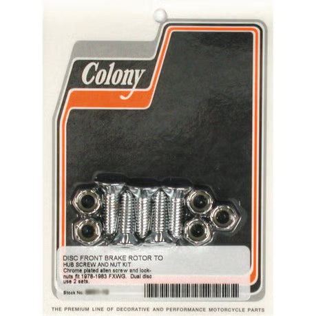 Colony, front brake rotor bolt & nut kit. Chrome Item No: 989930