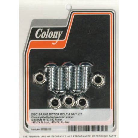 Colony, front/rear brake rotor bolt & nut kit. Chrome button Item No: 989935