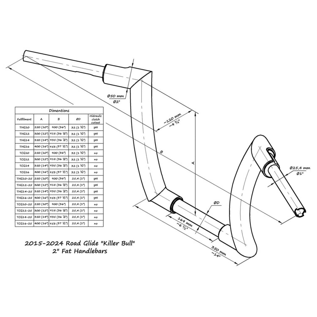 Killer Custom, Killer Bull 2" fat bar. FLTR/FLHR. 14" rise Item No: 993611