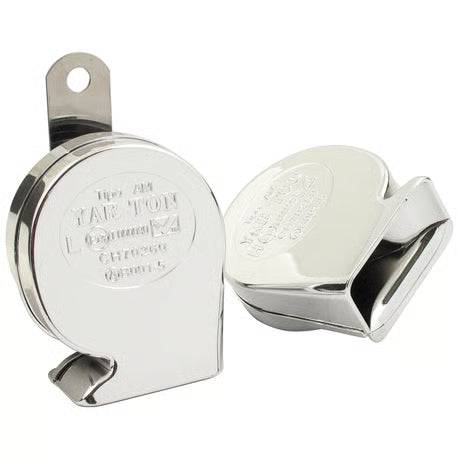 Horn 12-volt mini turbine horn set. Chrome Item No:  900987