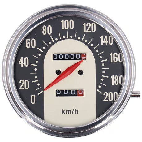FL speedometer, '62-67 electra face', black/gold. 1:1 kmh Item No:  900965