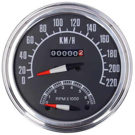 FL speedo/tachometer, '73-84 face', black. 1:1 kmh Item No:  900860