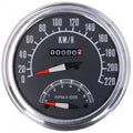 FL speedo/tachometer, '73-84 face', black. 1:1 kmh Item No:  900860