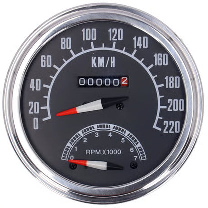 FL Speedometer & Omdrejningstæller '73-84 Face' – Sort Urskive | 1:1 km/t Gearing