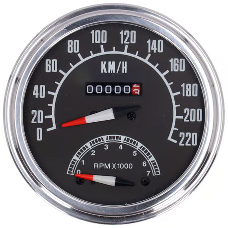 FL speedo/tachometer, '73-84 face', black. 2:1 kmh Item No:  900865