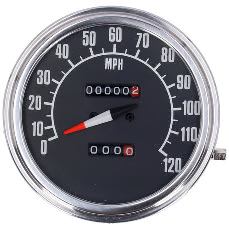 FL speedometer, '74-84 face', black. 1:1 mph Item No:  500206