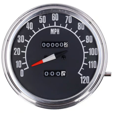 FL speedometer, '74-84 face', black. 2:1 mph Item No:  900835