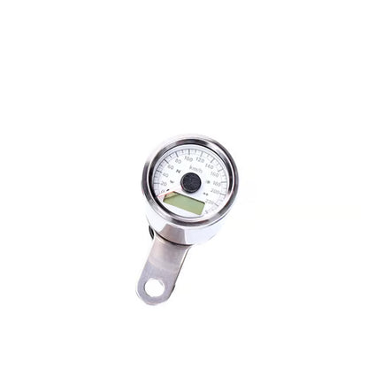 Stoker Elektronisk Mini-Speedometer – 48mm | Krom og Hvid Urskive (240 km/t)