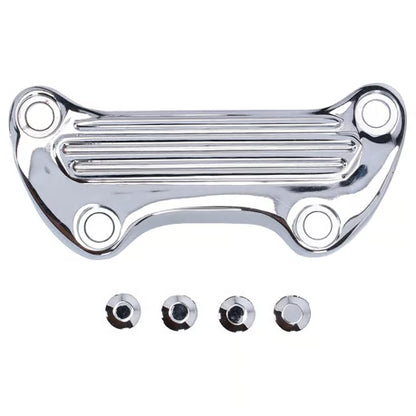 Øverste Styr-Klemskinne i OEM-stil (Krom / Finned) – Retro Top Clamp med Køleribber uden Skørt til Harley-Davidson Sportster & Big Twin