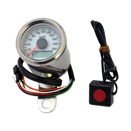 Stoker, electronic speedometer. 48mm. White face Item No:  901162